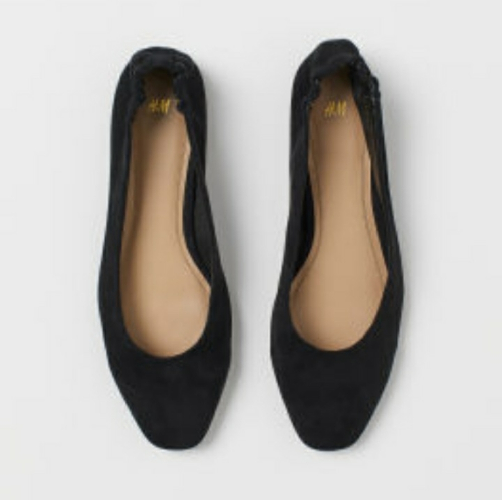 H&M black suede square toe flats size 8